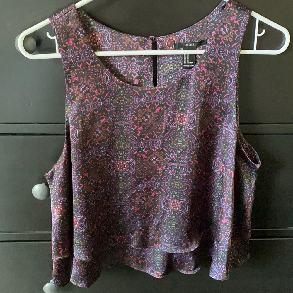 Purple multi-colored ruffled blouse